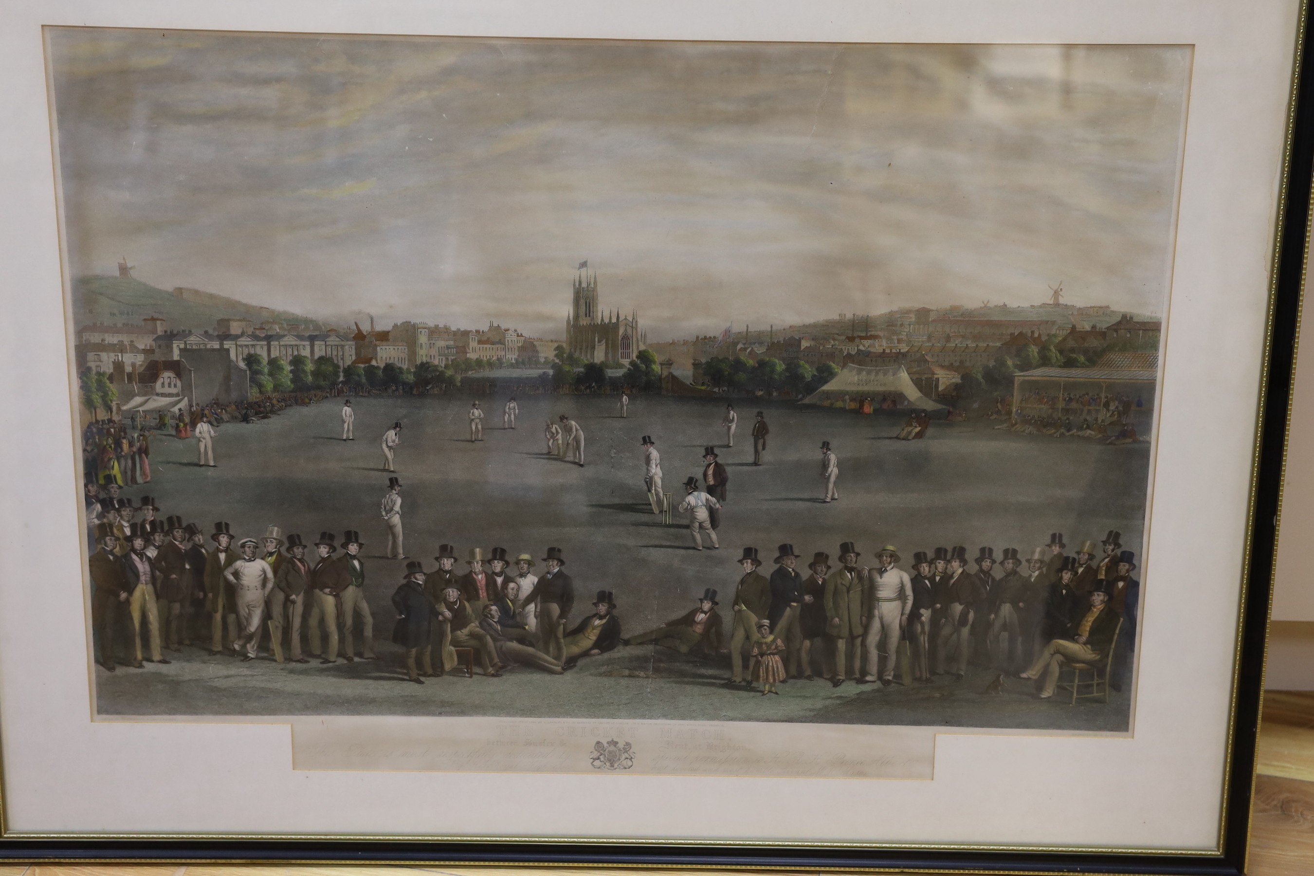 Phillips after Drummond and Basebe, coloured lithograph, 'The Cricket Match Between Sussex and Kent at Brighton', 60 x 91cm